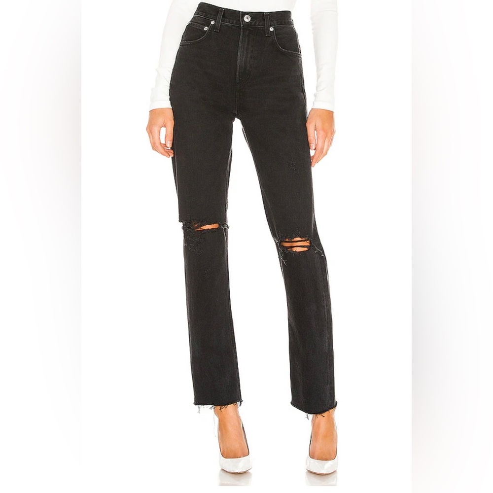 AGOLDE Cherie High Rise Straight Distressed Black